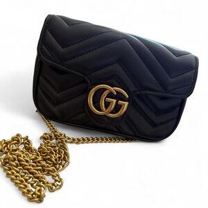 Gucci Black Chevron Crossbody mini Bag with Gold Chain